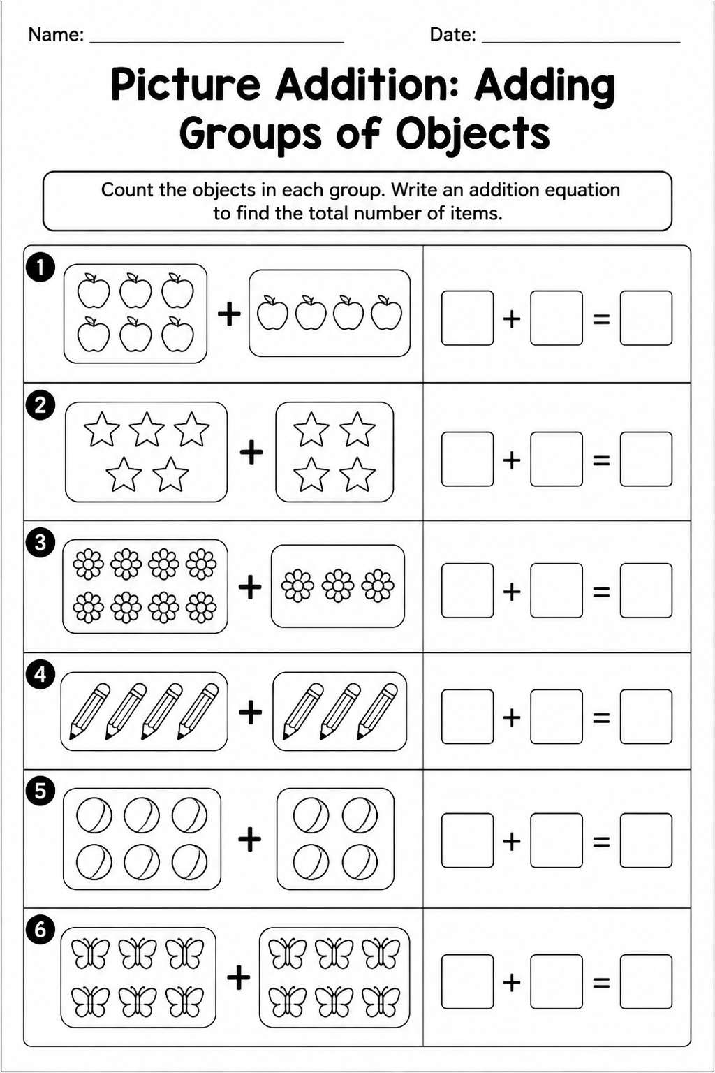 Picture Addition: Adding Groups of Objects
