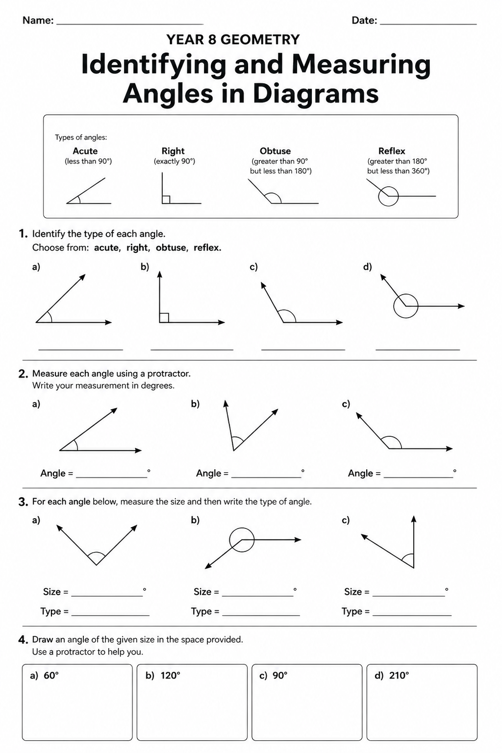 Identifying and Measuring Angles in Diagrams