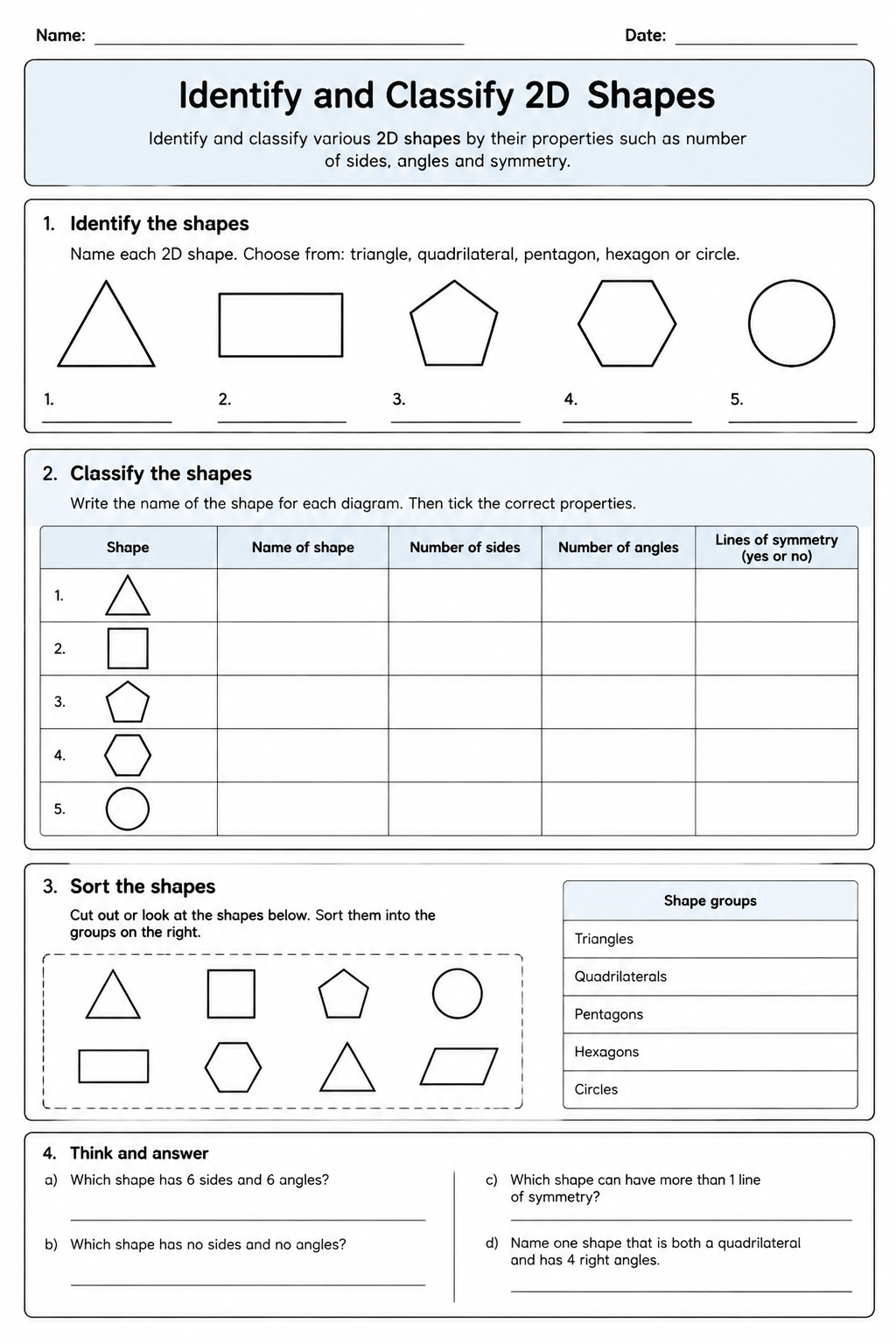 Identify and Classify 2D Shapes