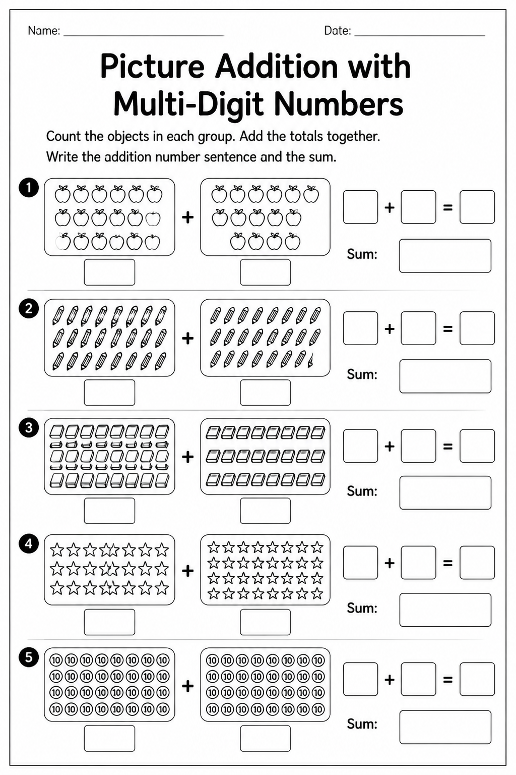 Picture Addition with Multi-Digit Numbers