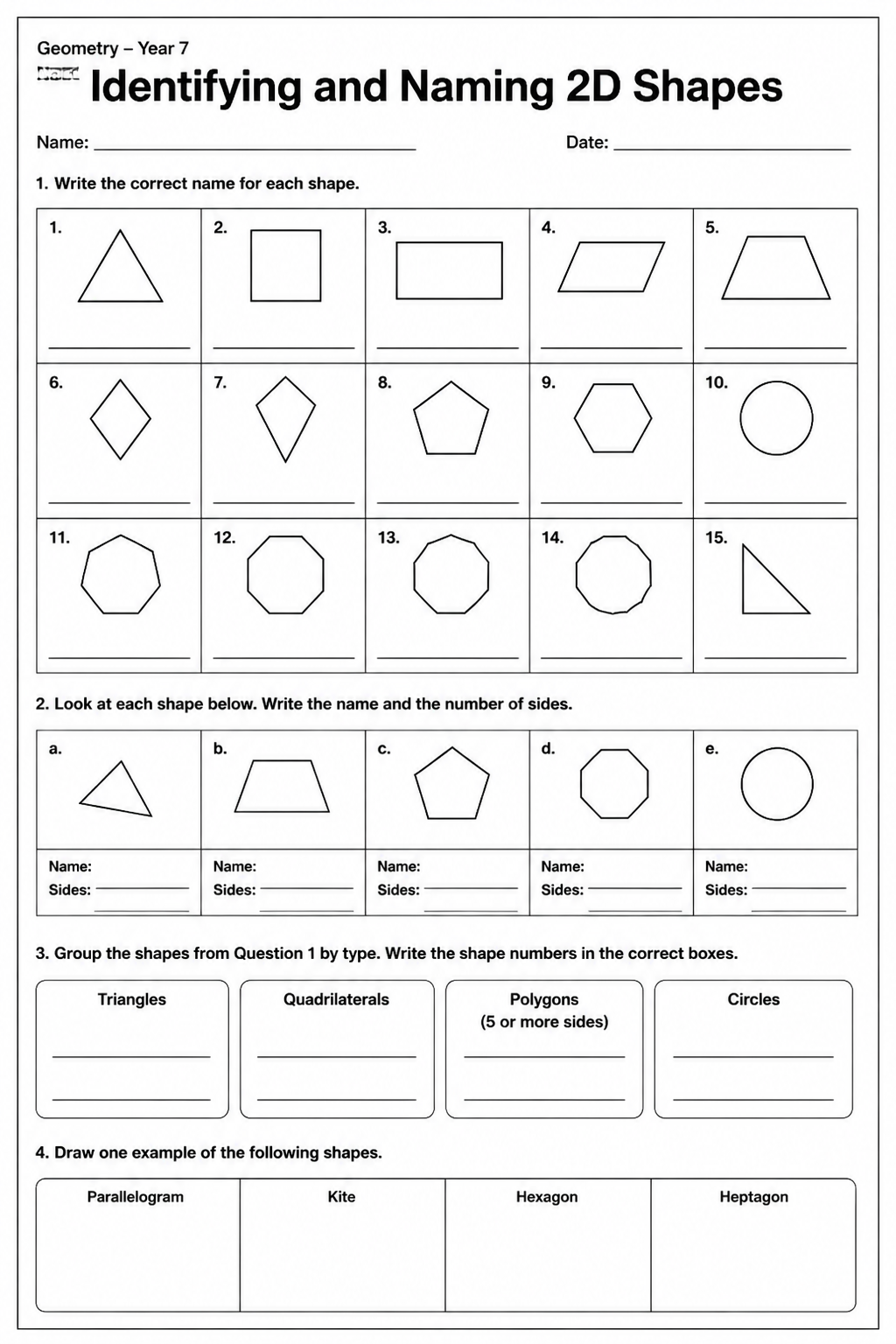 Identifying and Naming 2D Shapes