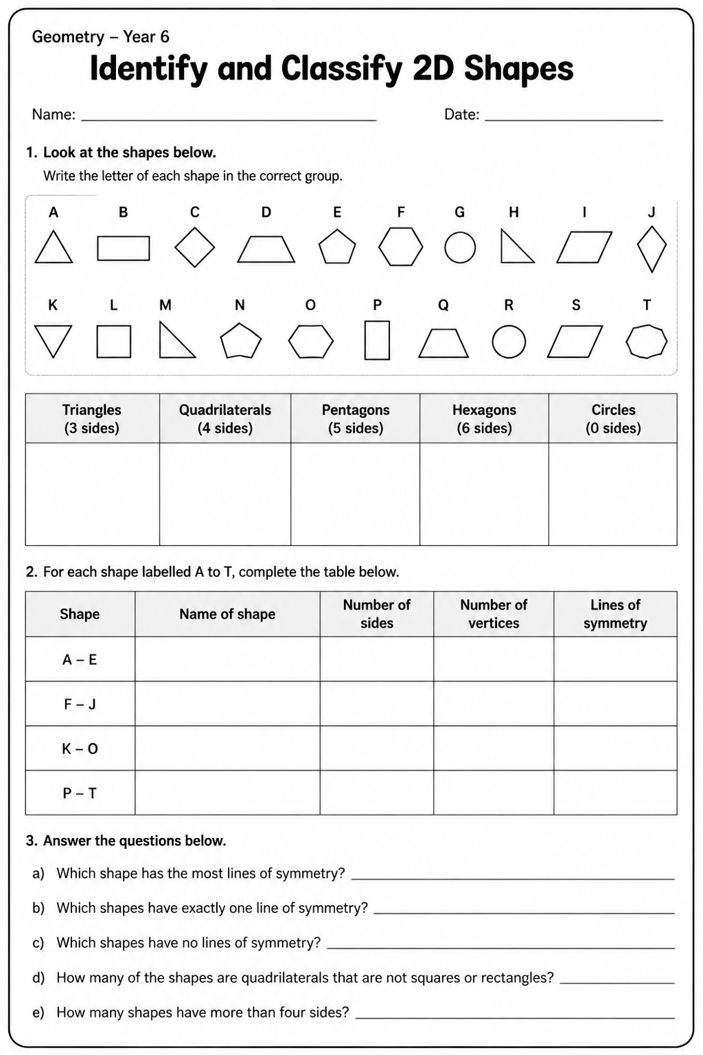 Identify and Classify 2D Shapes