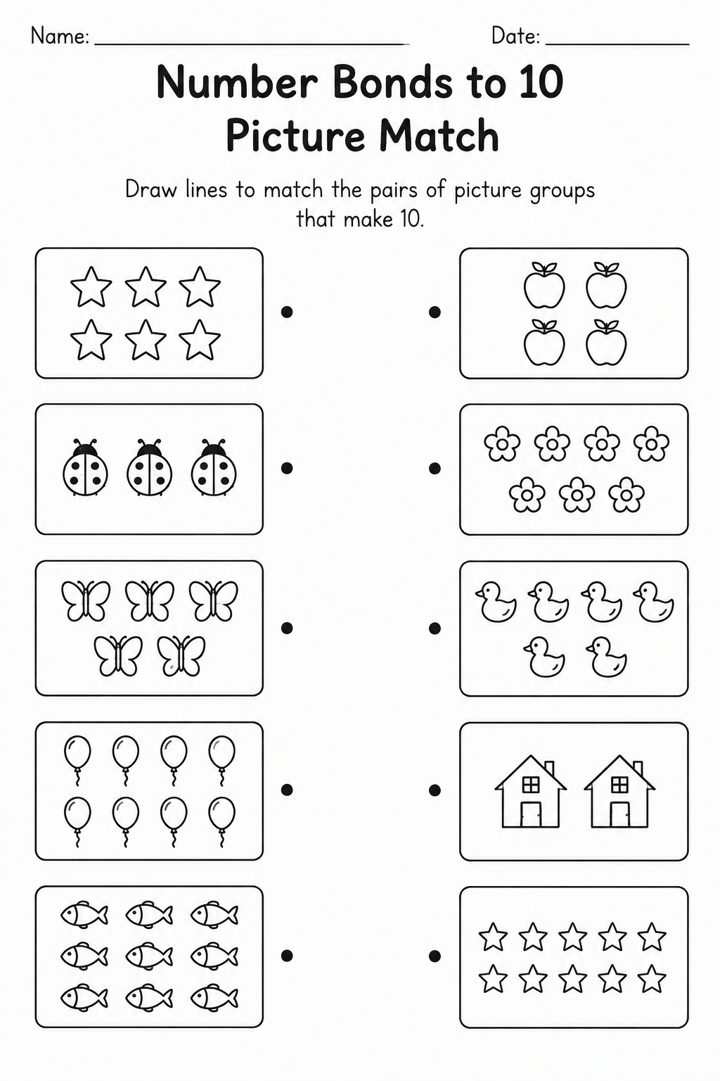 Number Bonds to 10 Picture Match