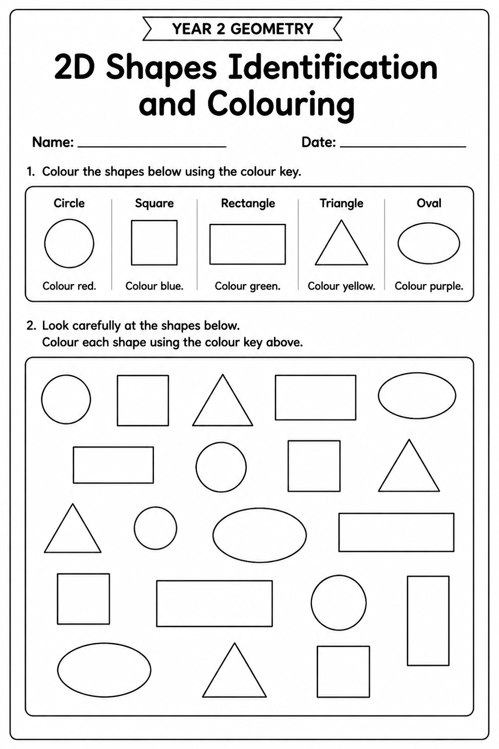 2D Shapes Identification and Colouring