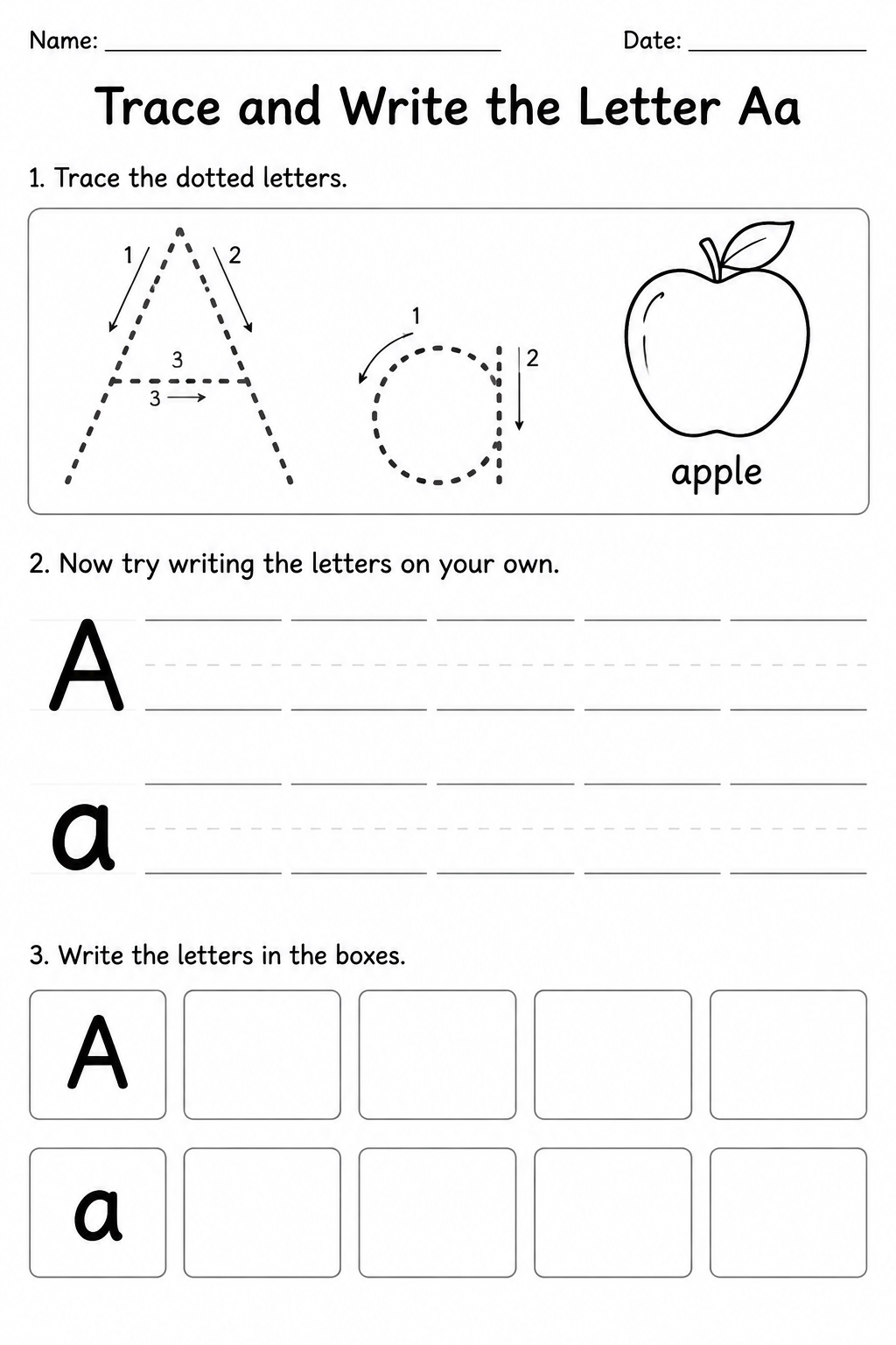 Trace and Write the Letter Aa