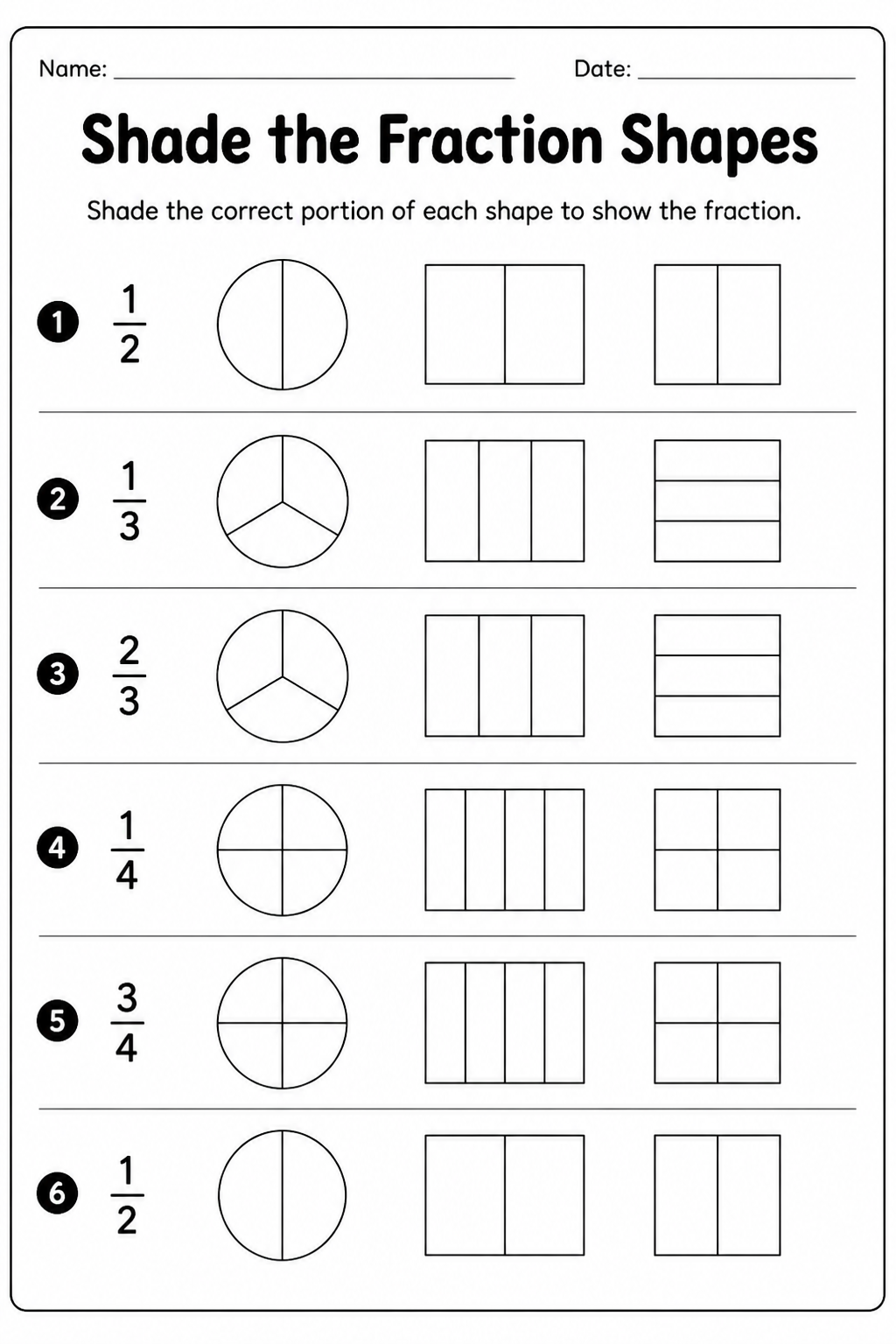 Shade the Fraction Shapes