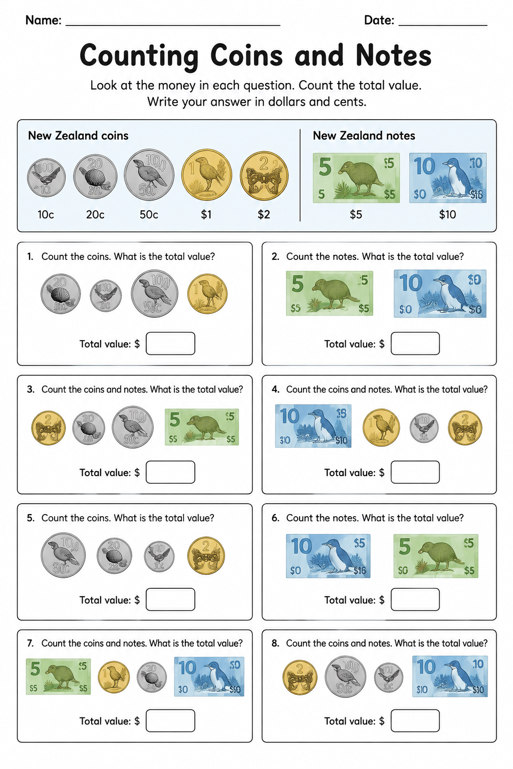 Counting Coins and Notes