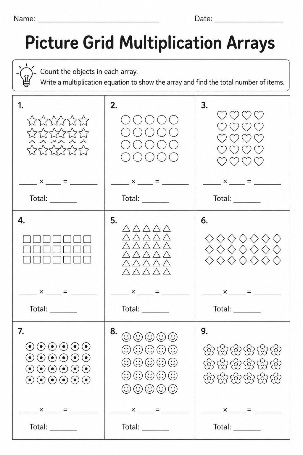 Picture Grid Multiplication Arrays