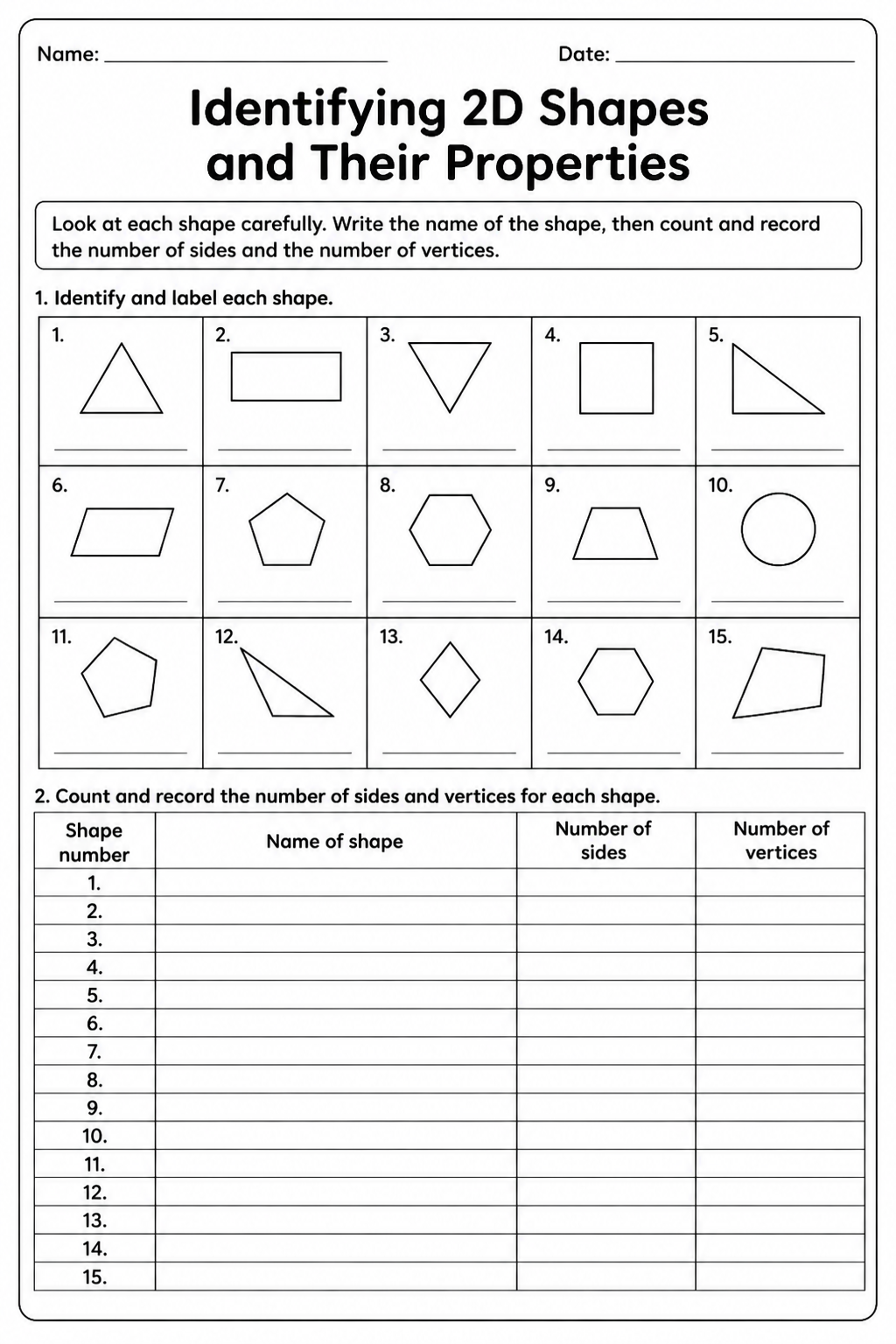Identifying 2D Shapes and Their Properties