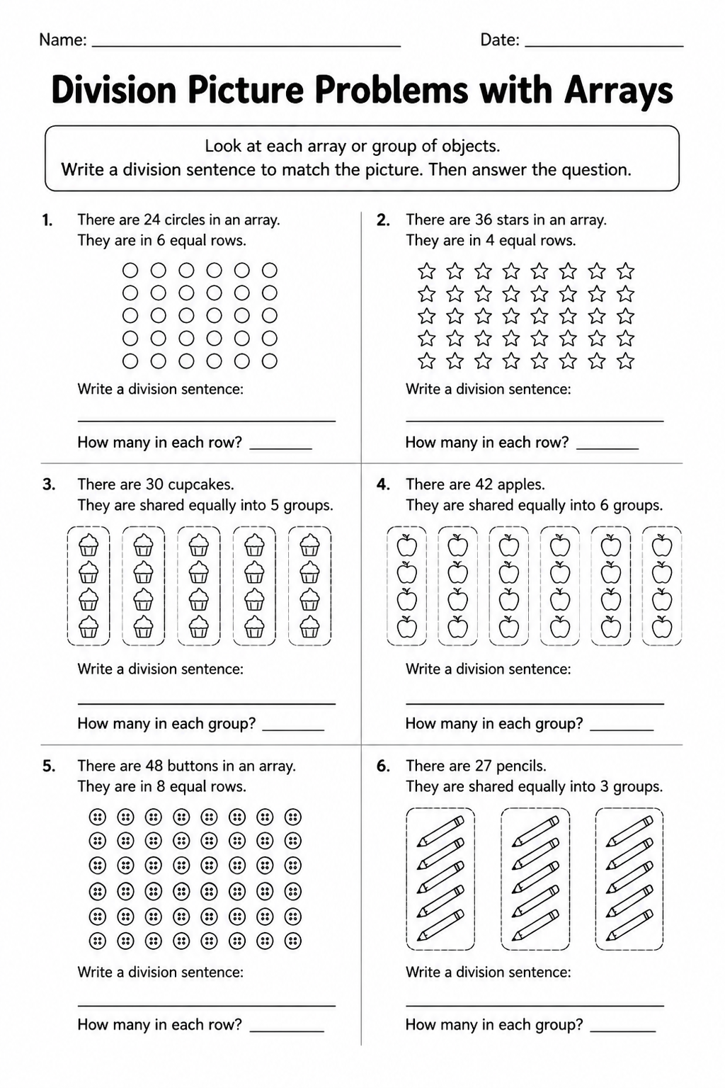 Division Picture Problems with Arrays