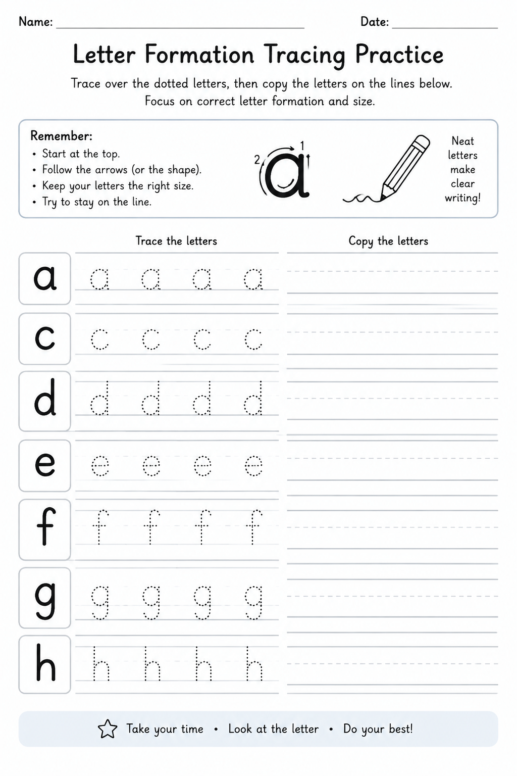 Letter Formation Tracing Practice