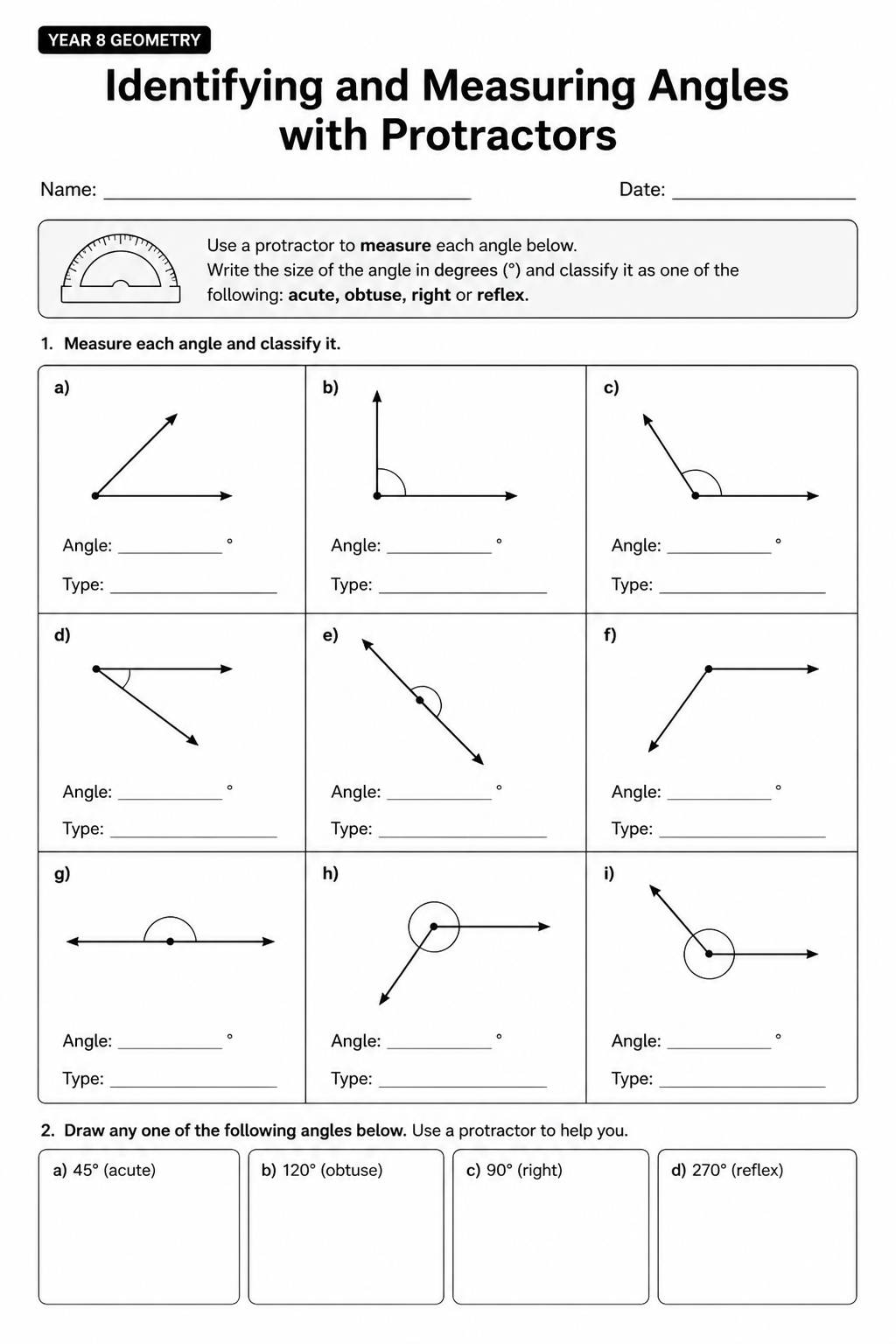 Identifying and Measuring Angles with Protractors