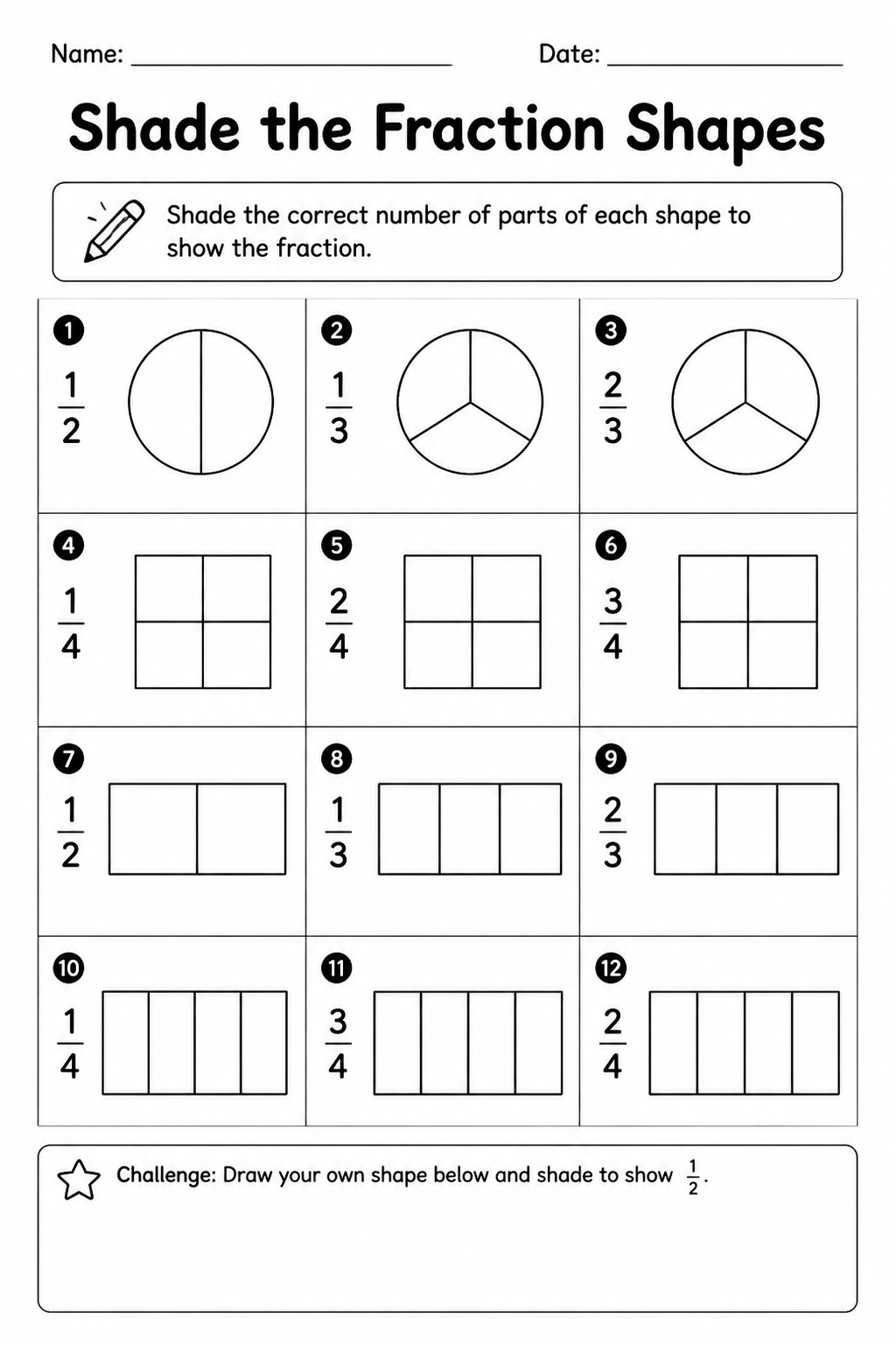 Shade the Fraction Shapes