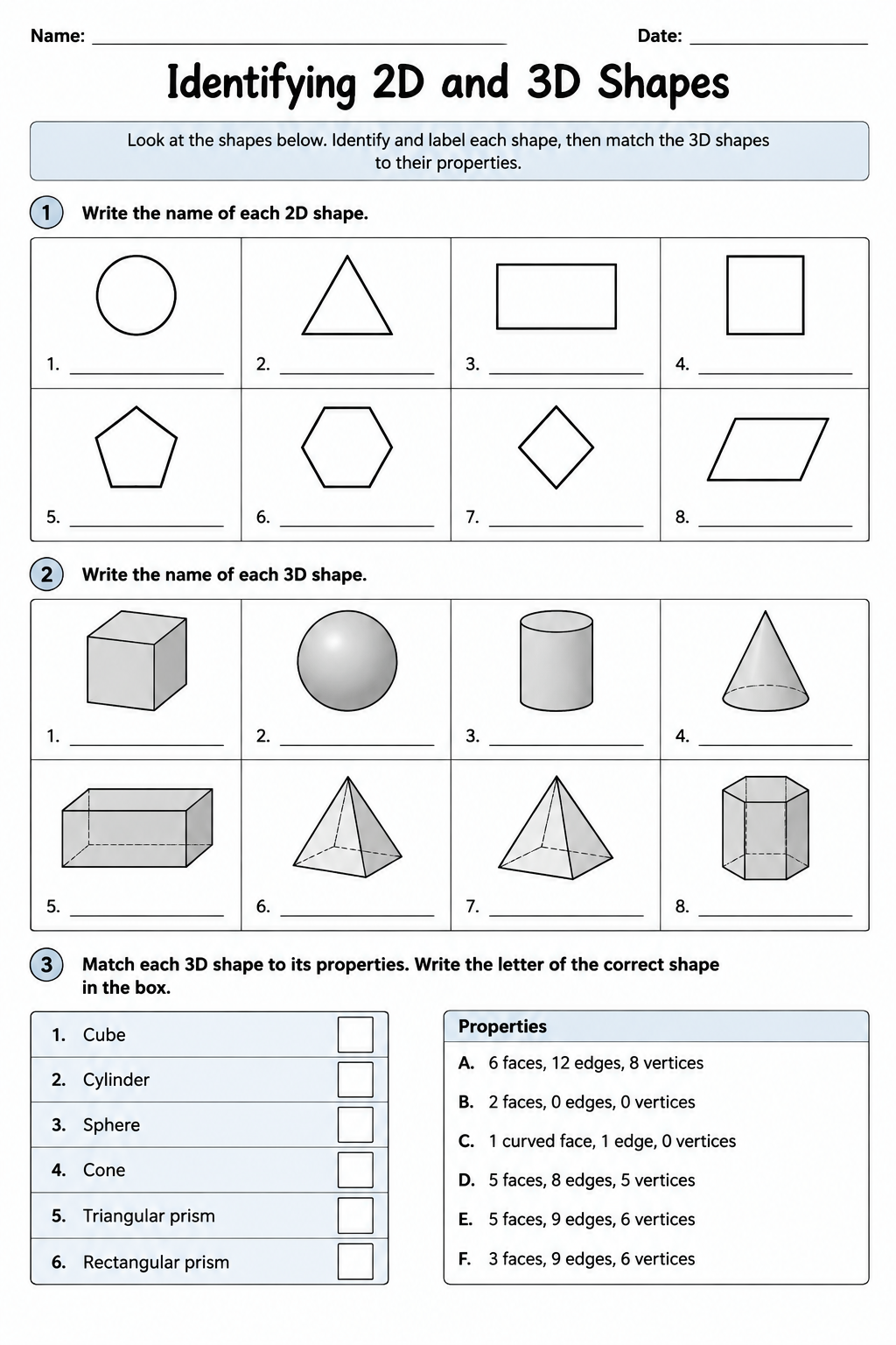 Identifying 2D and 3D Shapes