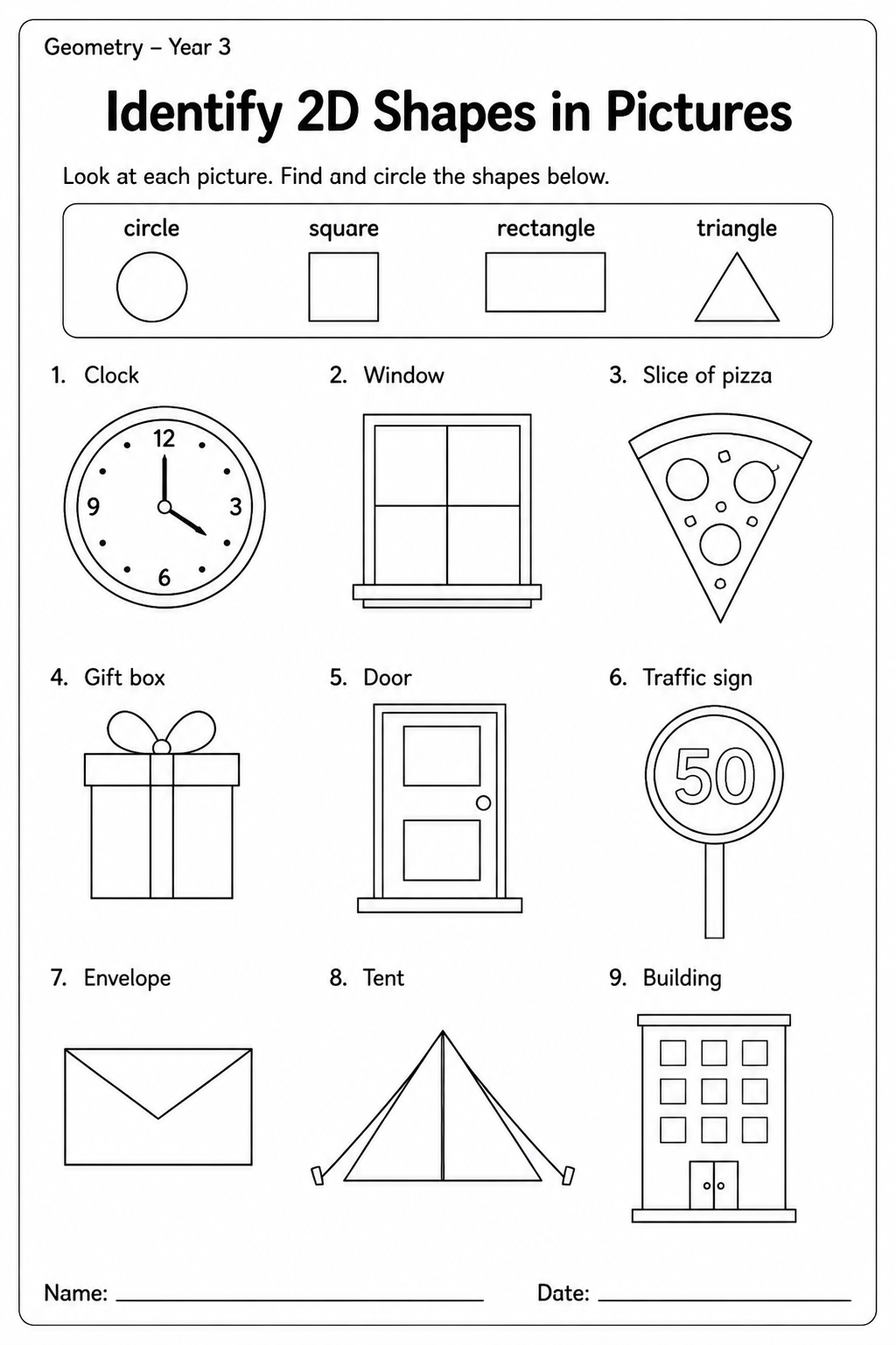 Identify 2D Shapes in Pictures