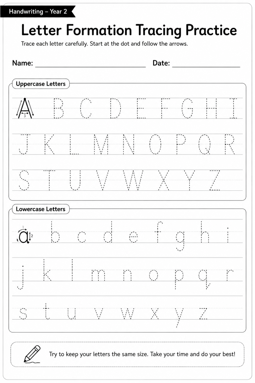 Letter Formation Tracing Practice