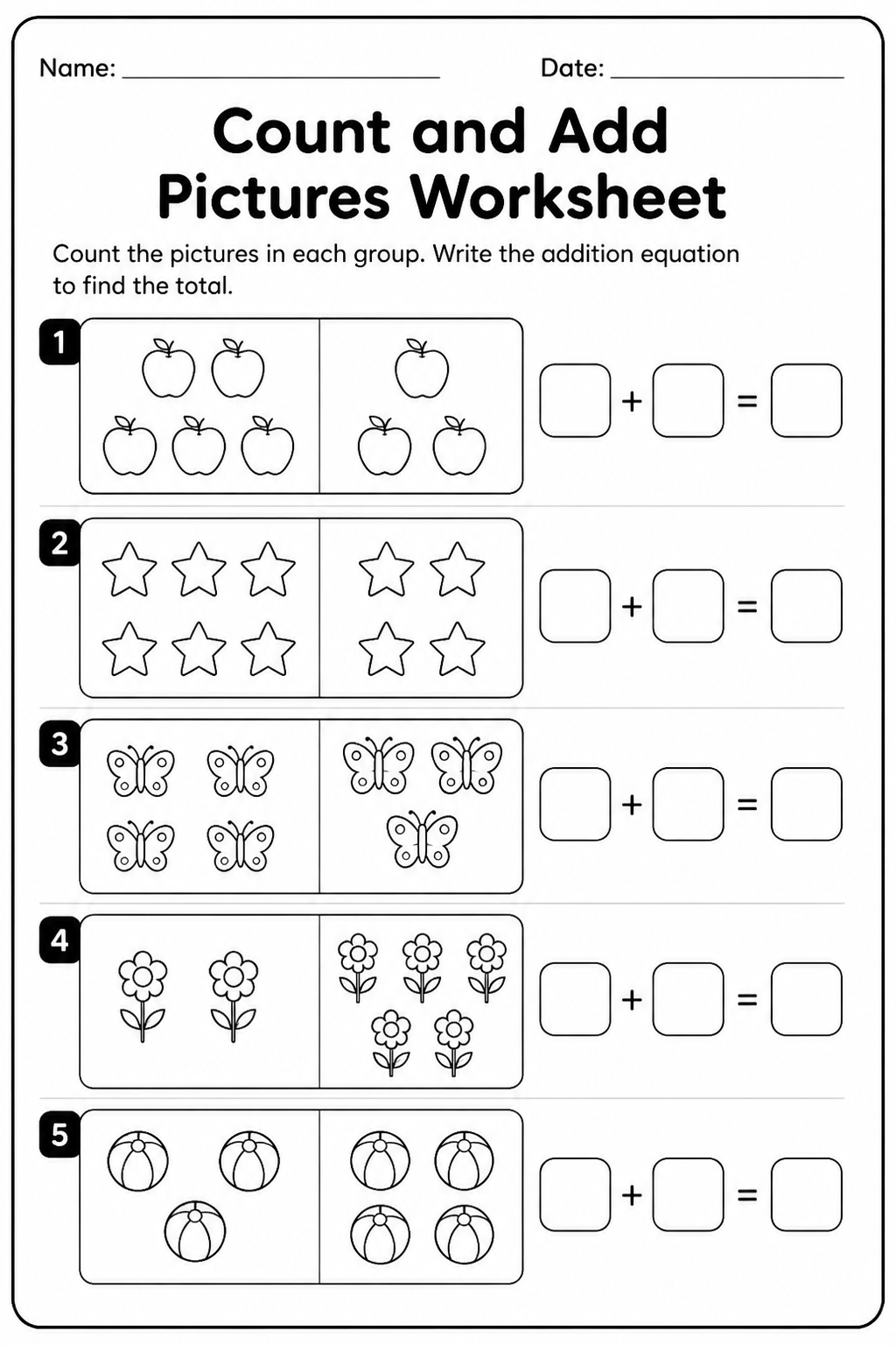 Count and Add Pictures Worksheet