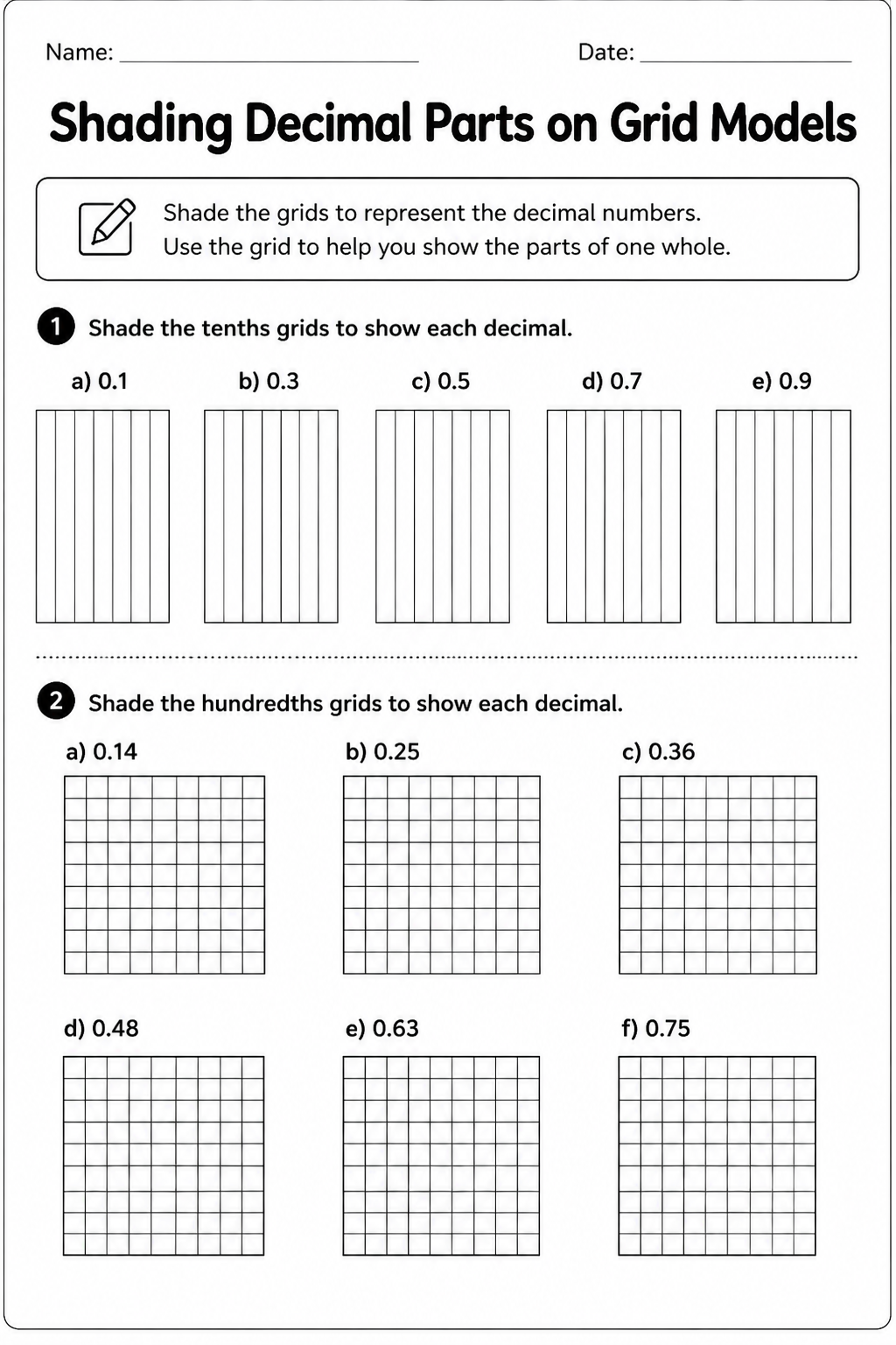 Shading Decimal Parts on Grid Models