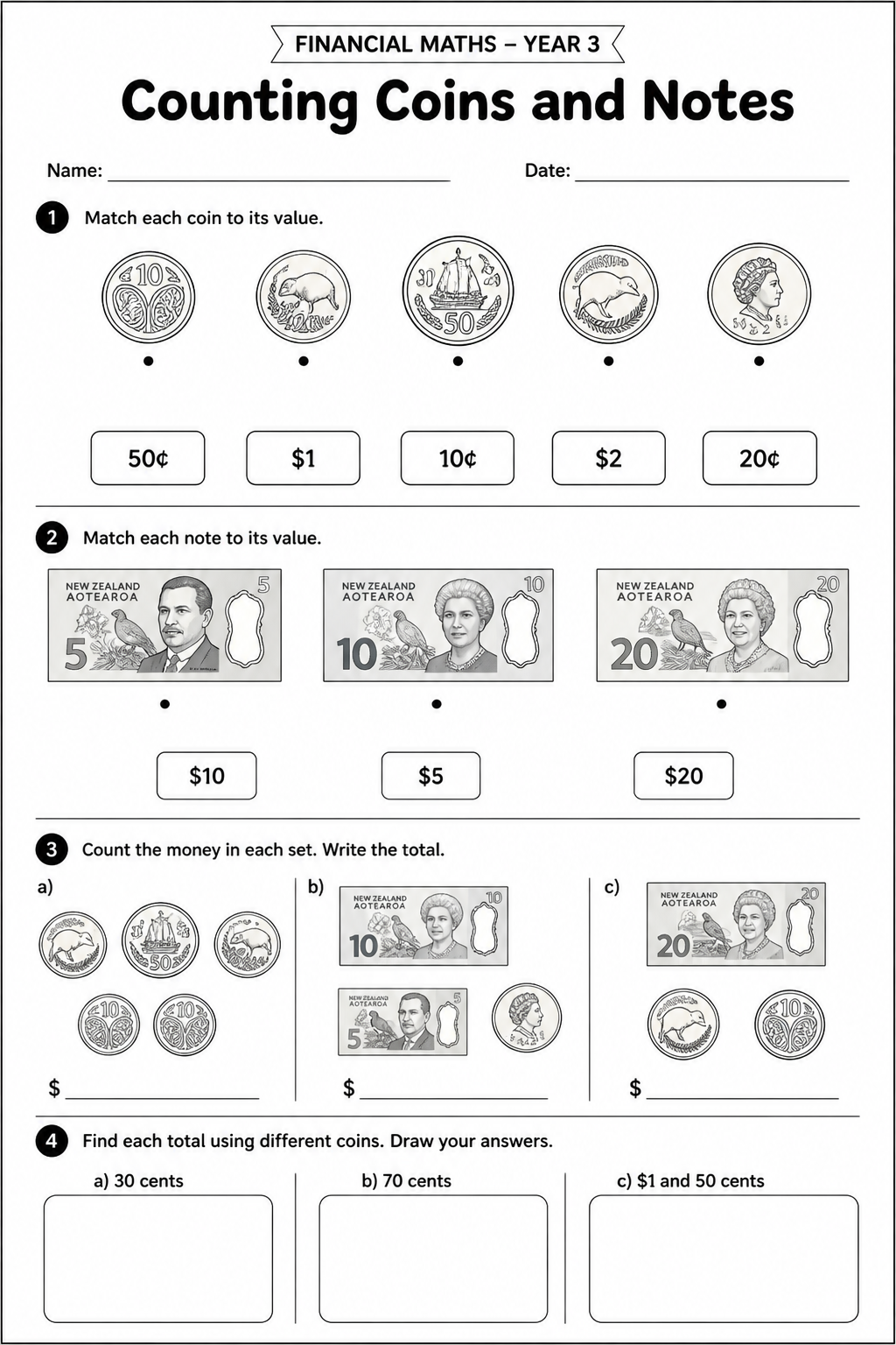 Counting Coins and Notes