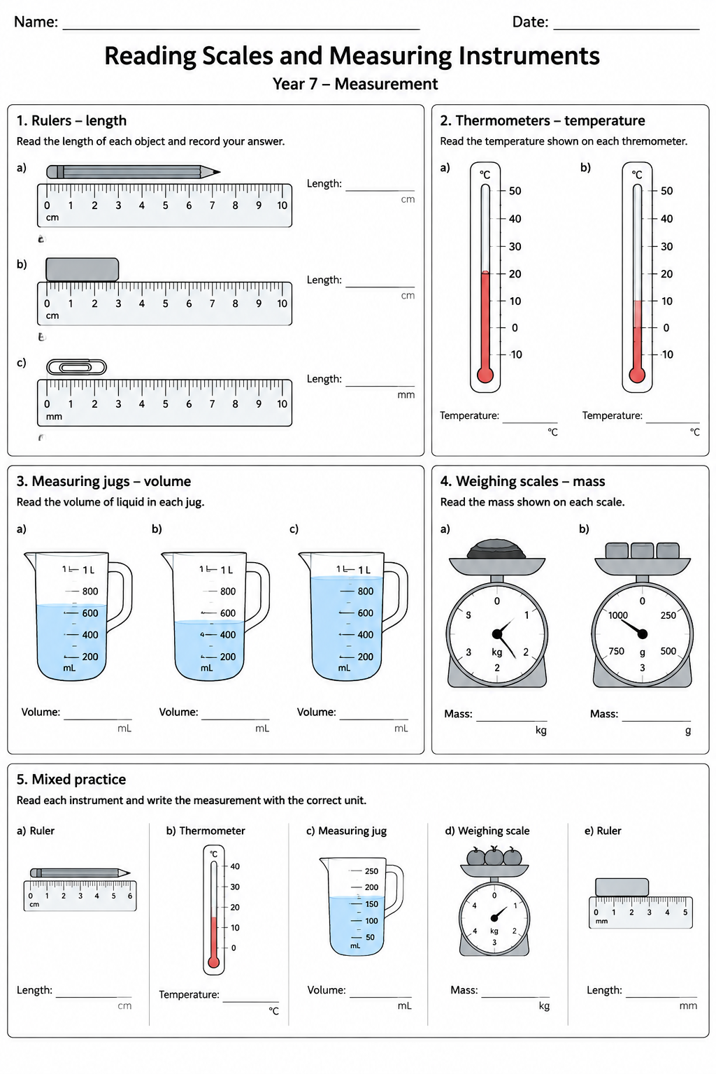 Reading Scales and Measuring Instruments