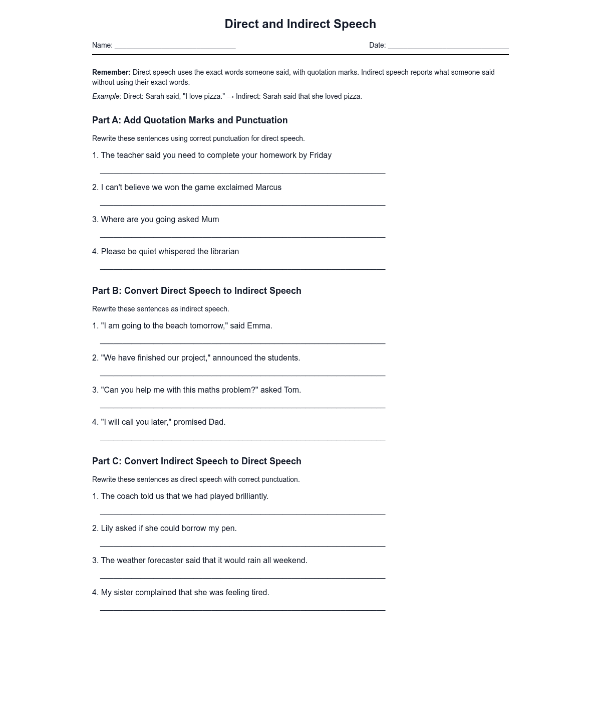 Direct and Indirect Speech