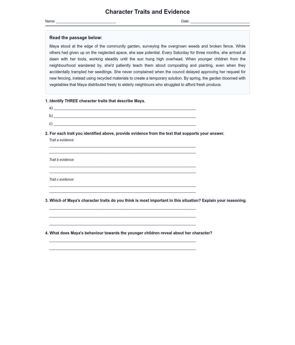 Character Traits and Evidence