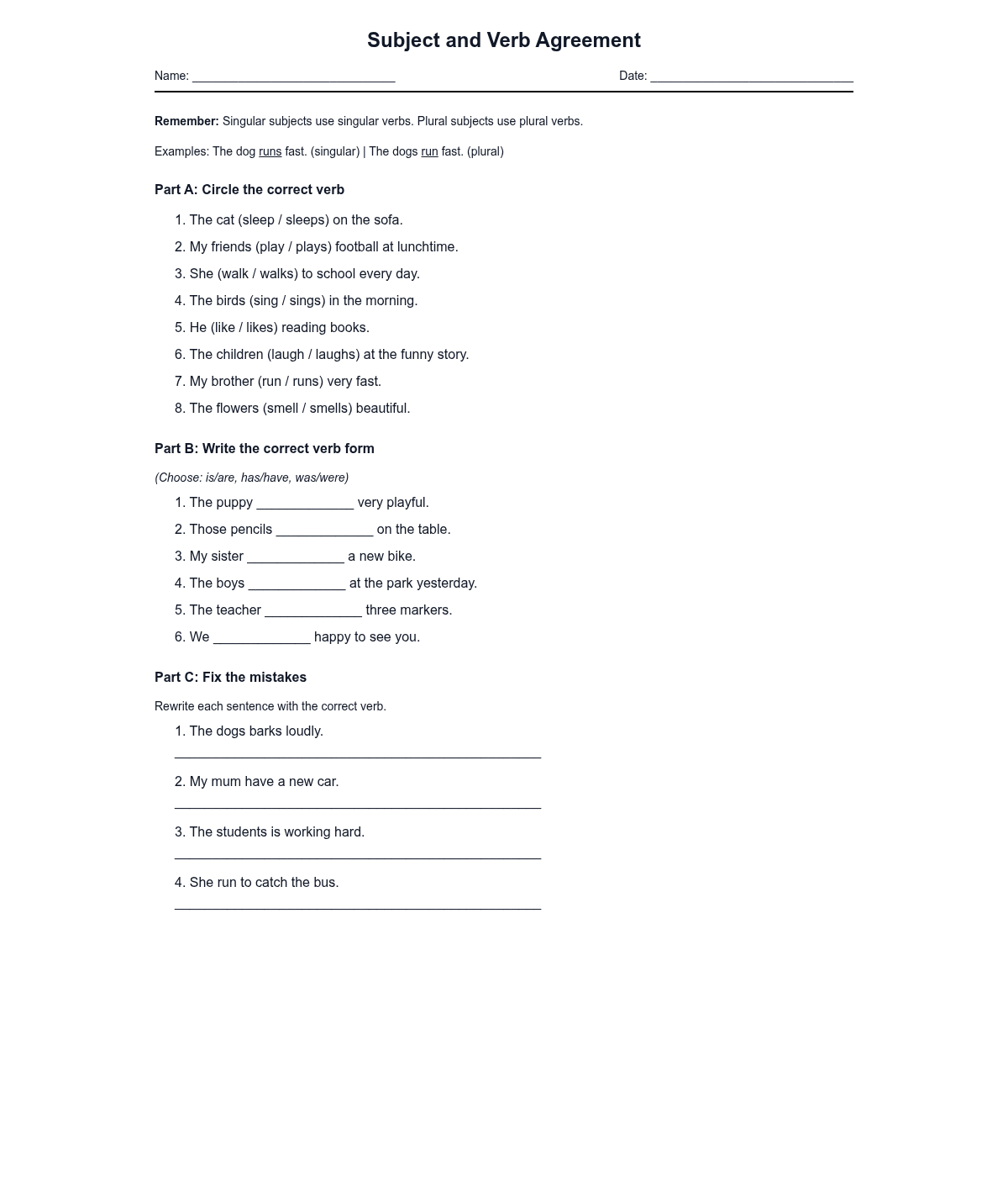 Subject and Verb Agreement
