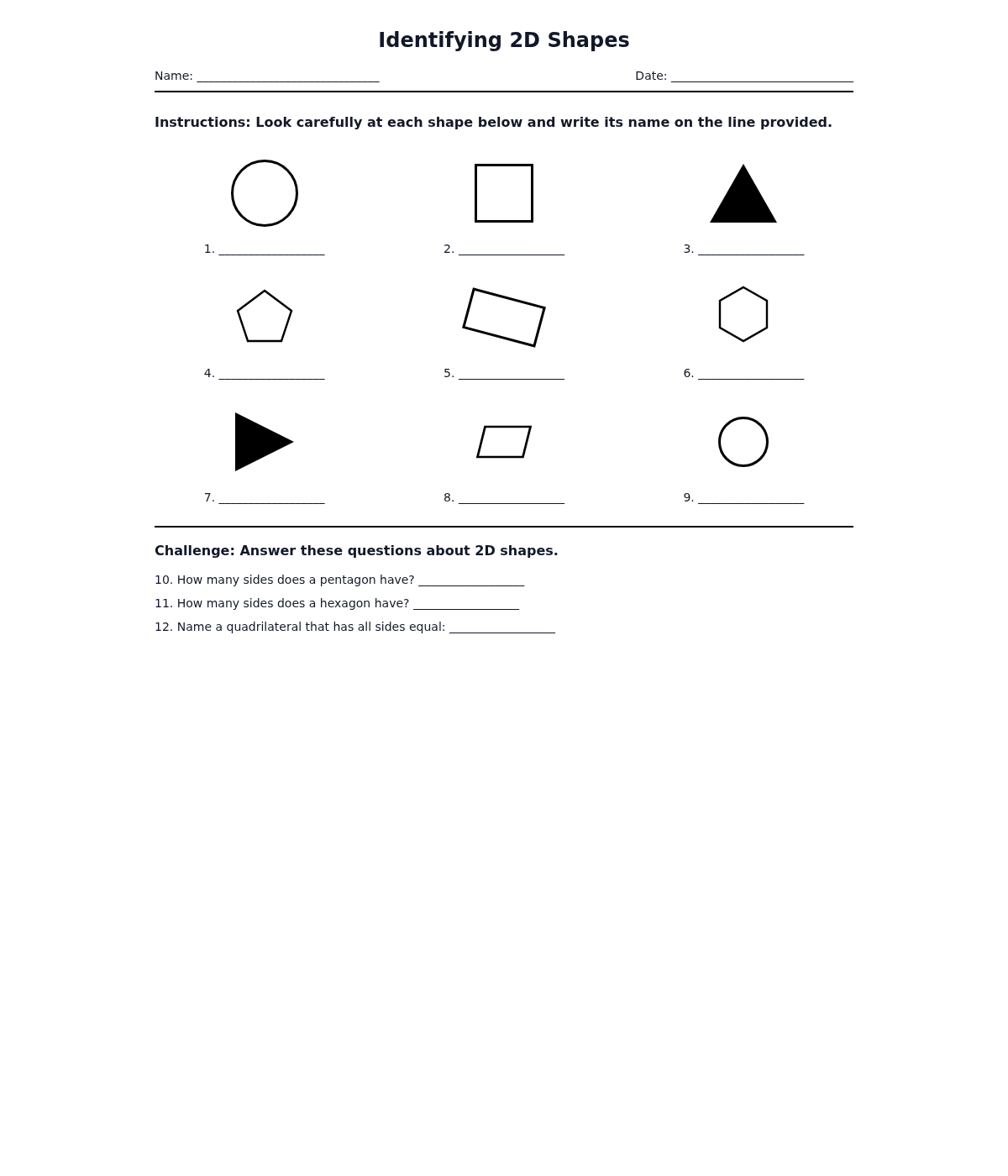 Identifying 2D Shapes