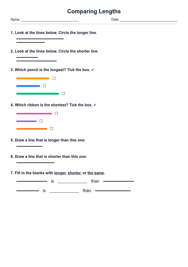 Comparing Lengths Worksheet