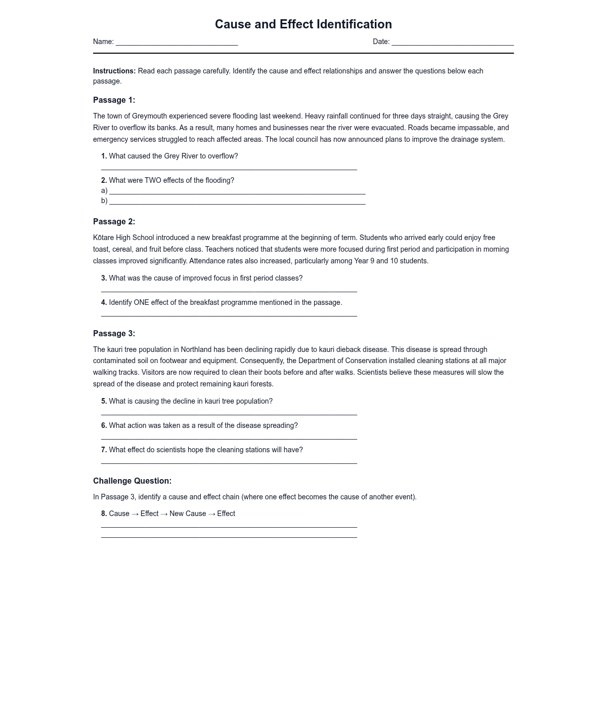 Cause and Effect Identification