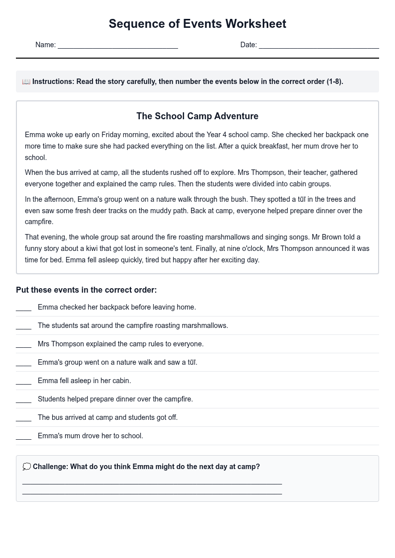 Sequence of Events Worksheet