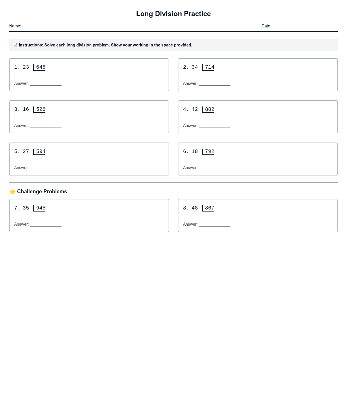 Long Division Practice