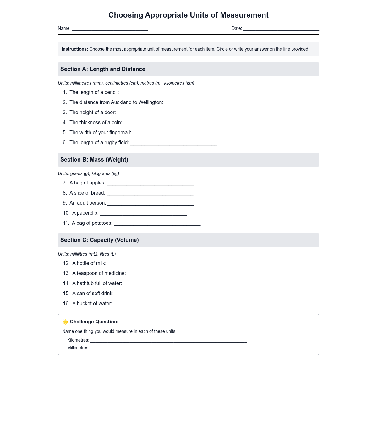 Choosing Appropriate Units of Measurement
