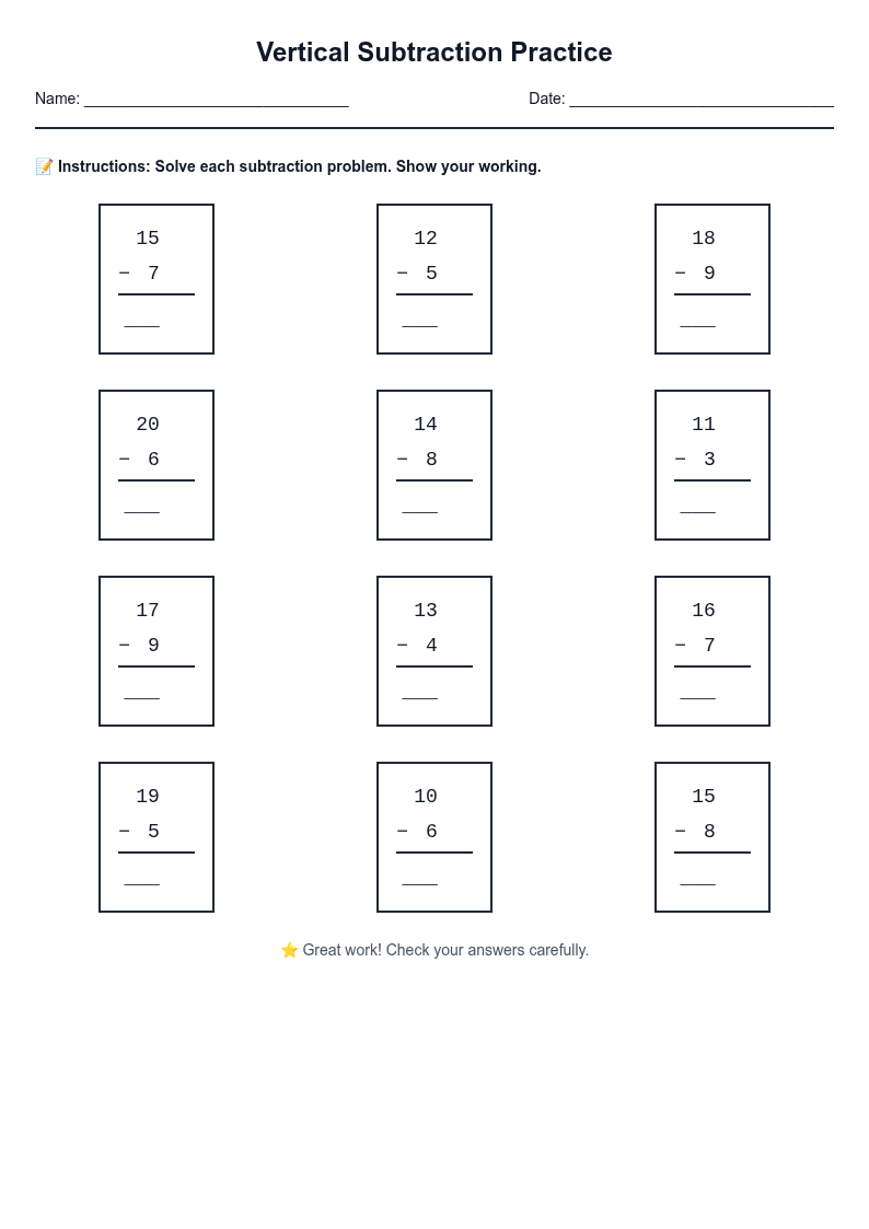 Vertical Subtraction Practice