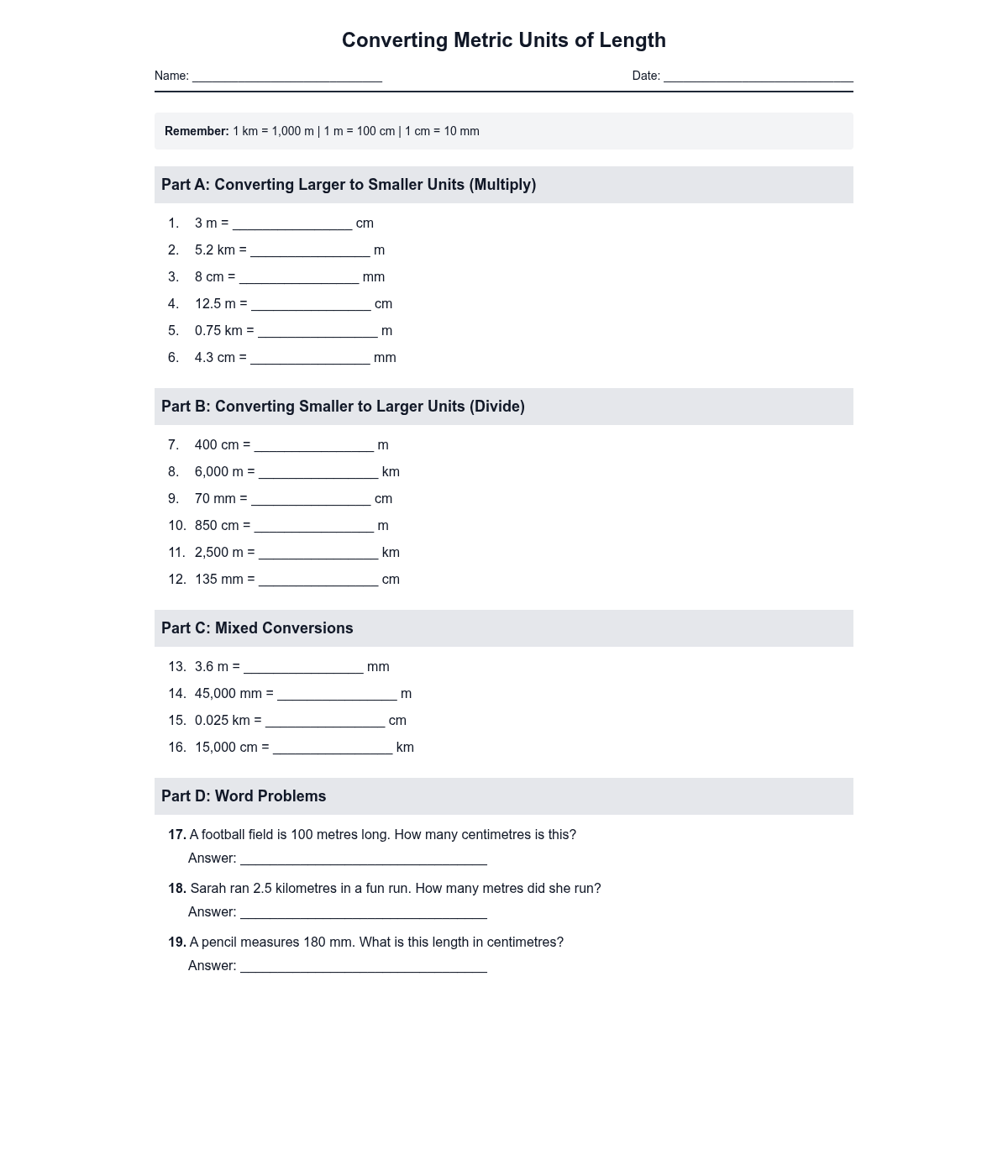Converting Metric Units of Length
