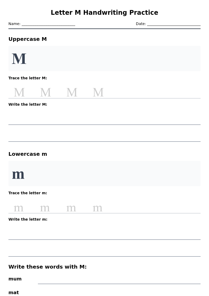 Letter M Handwriting Practice
