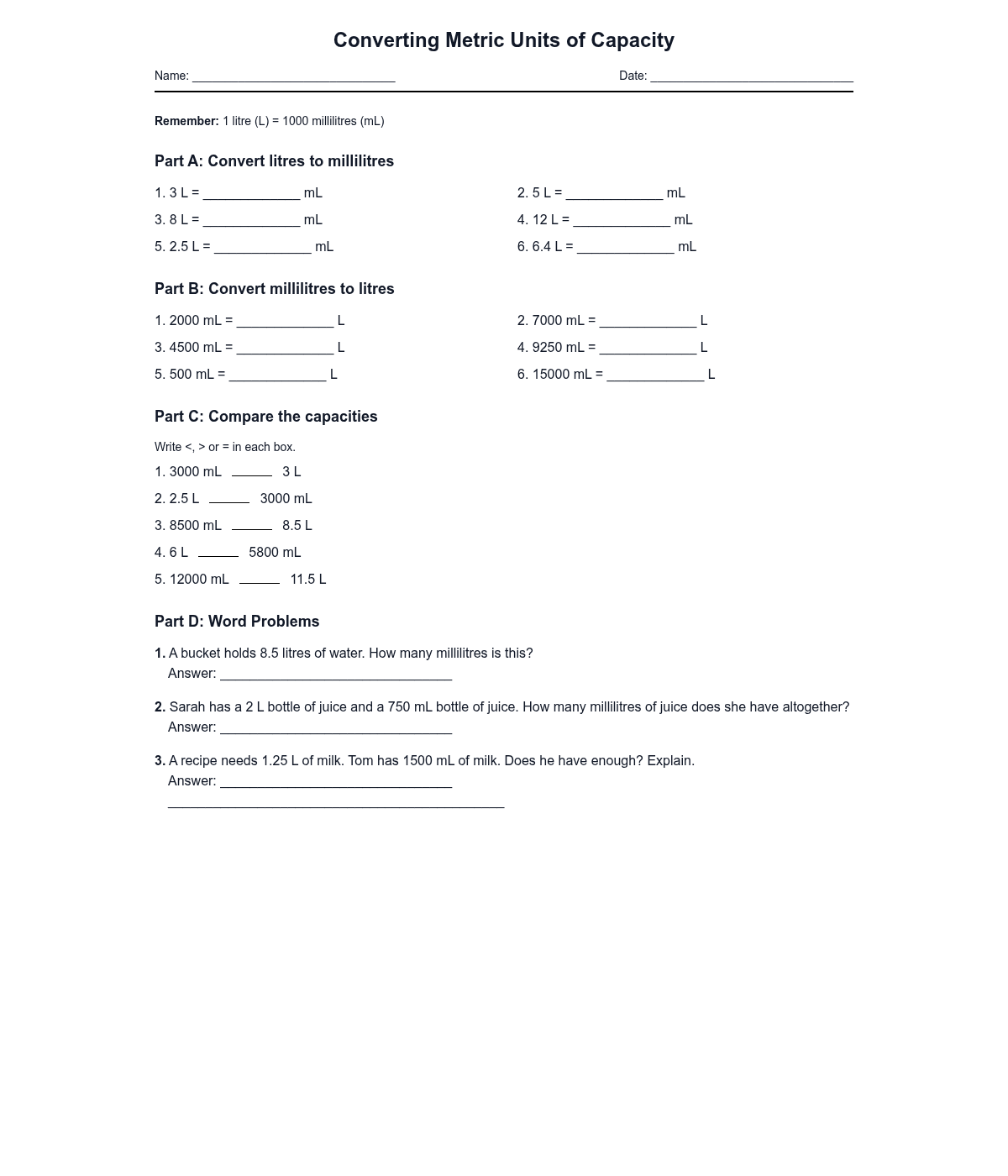 Converting Metric Units of Capacity