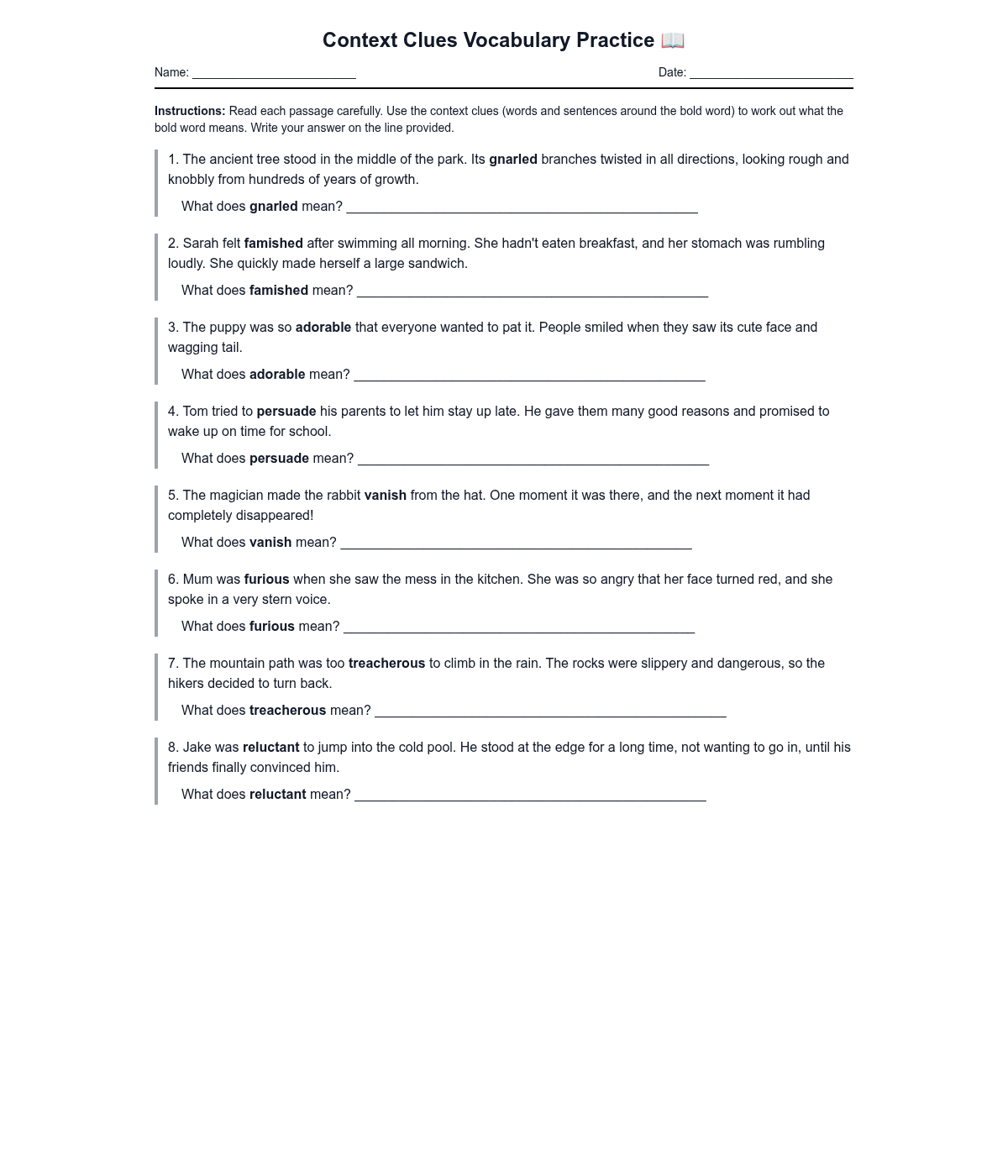 Context Clues Vocabulary Practice