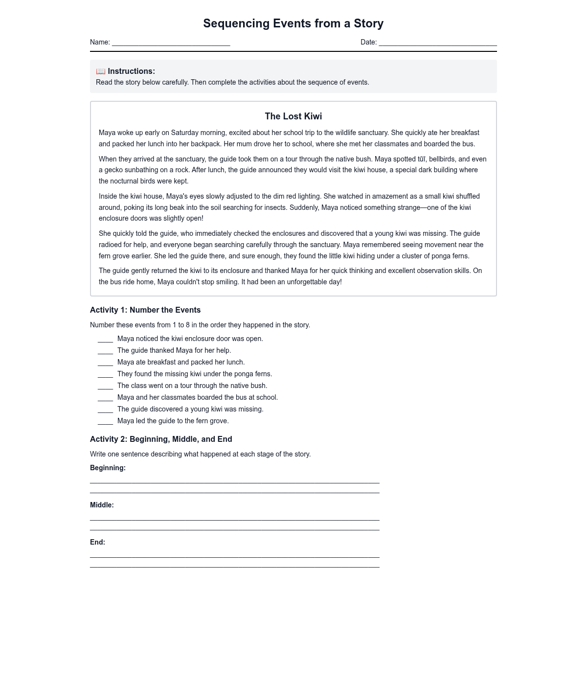 Sequencing Events from a Story