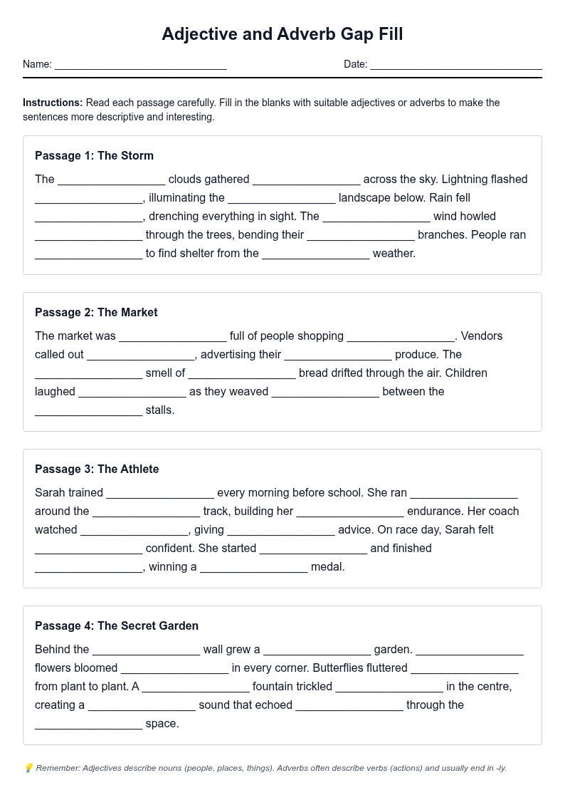 Adjective and Adverb Gap Fill