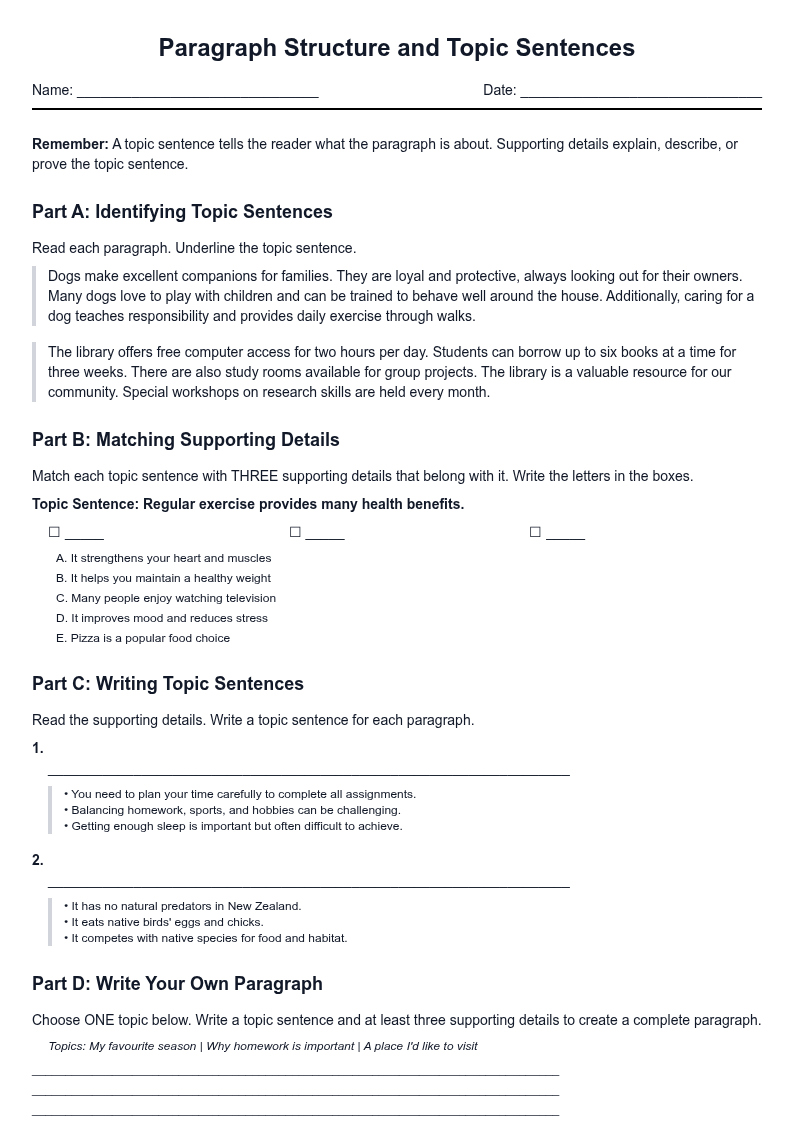Paragraph Structure and Topic Sentences