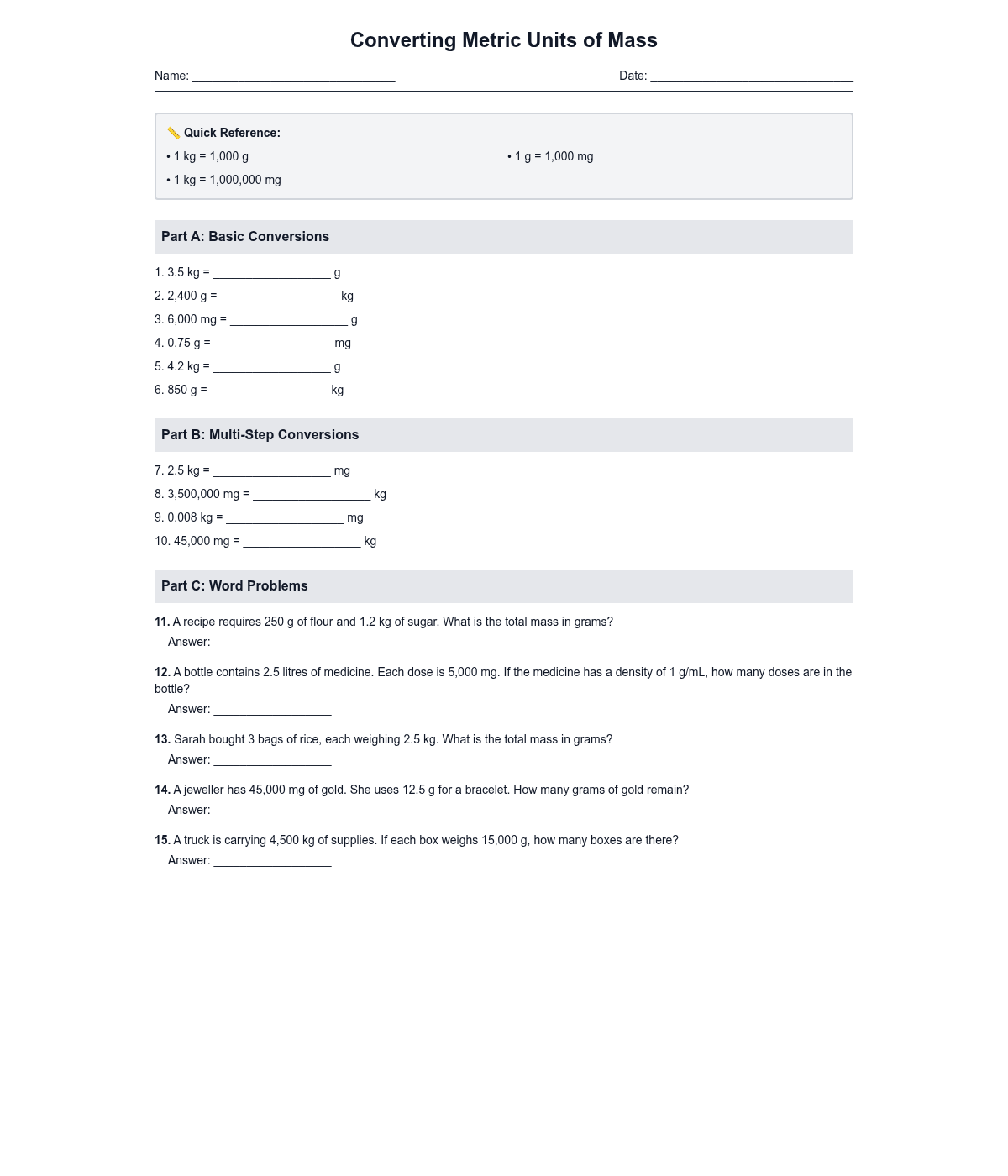 Converting Metric Units of Mass