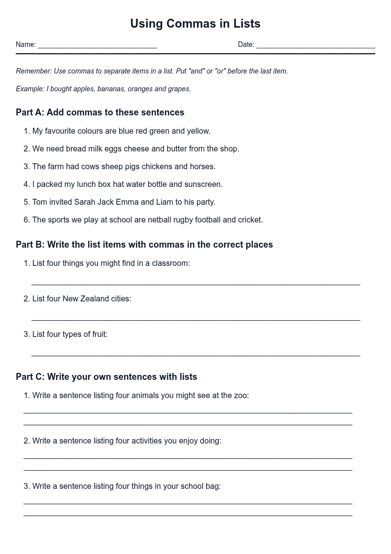 Using Commas in Lists