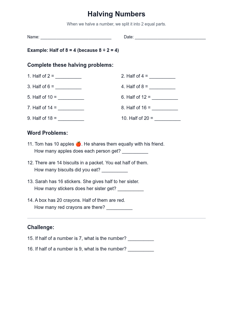 Halving Numbers