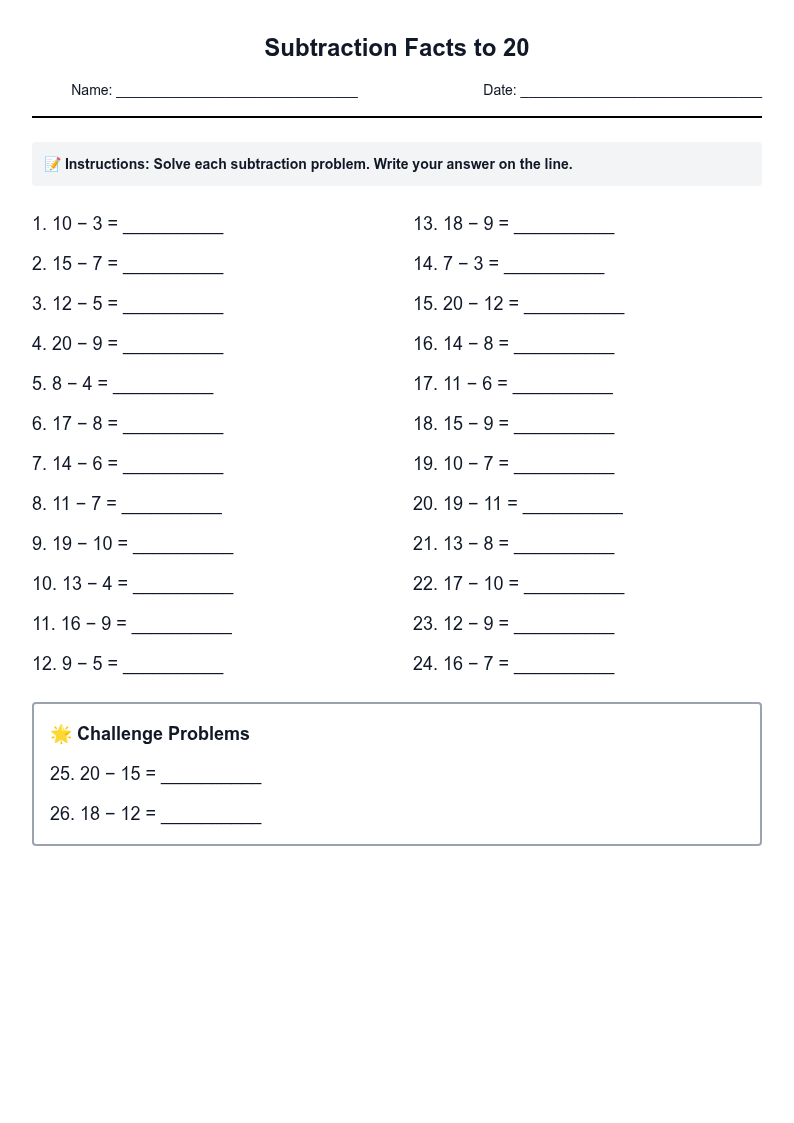 Subtraction Facts to 20