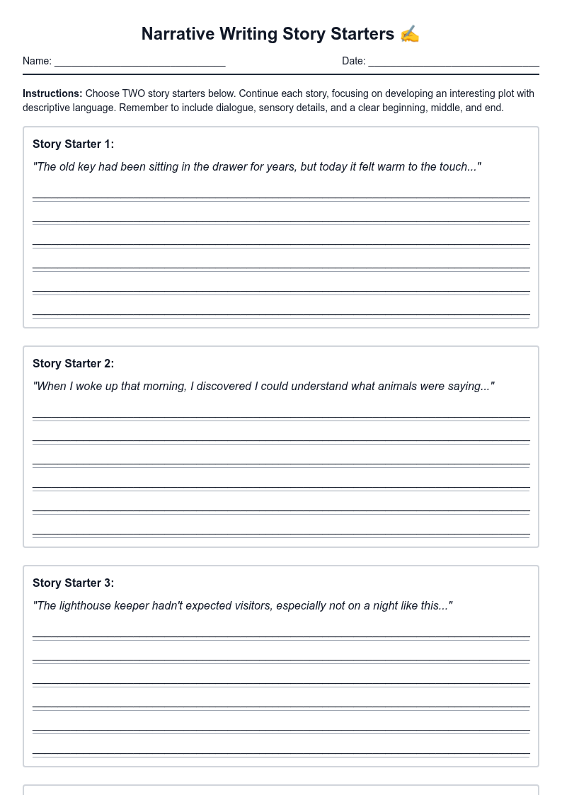 Narrative Writing Story Starters
