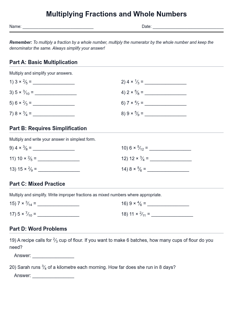 Multiplying Fractions and Whole Numbers