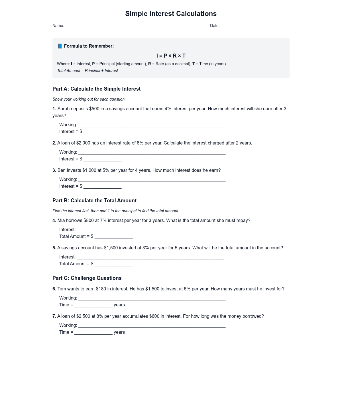 Simple Interest Calculations