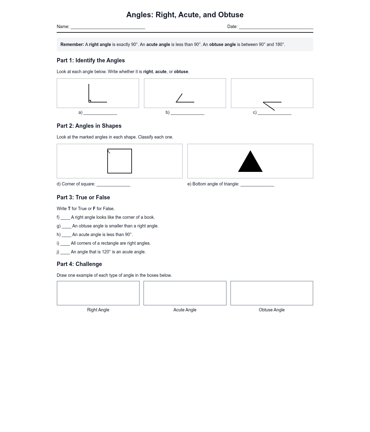 Angles: Right, Acute, and Obtuse