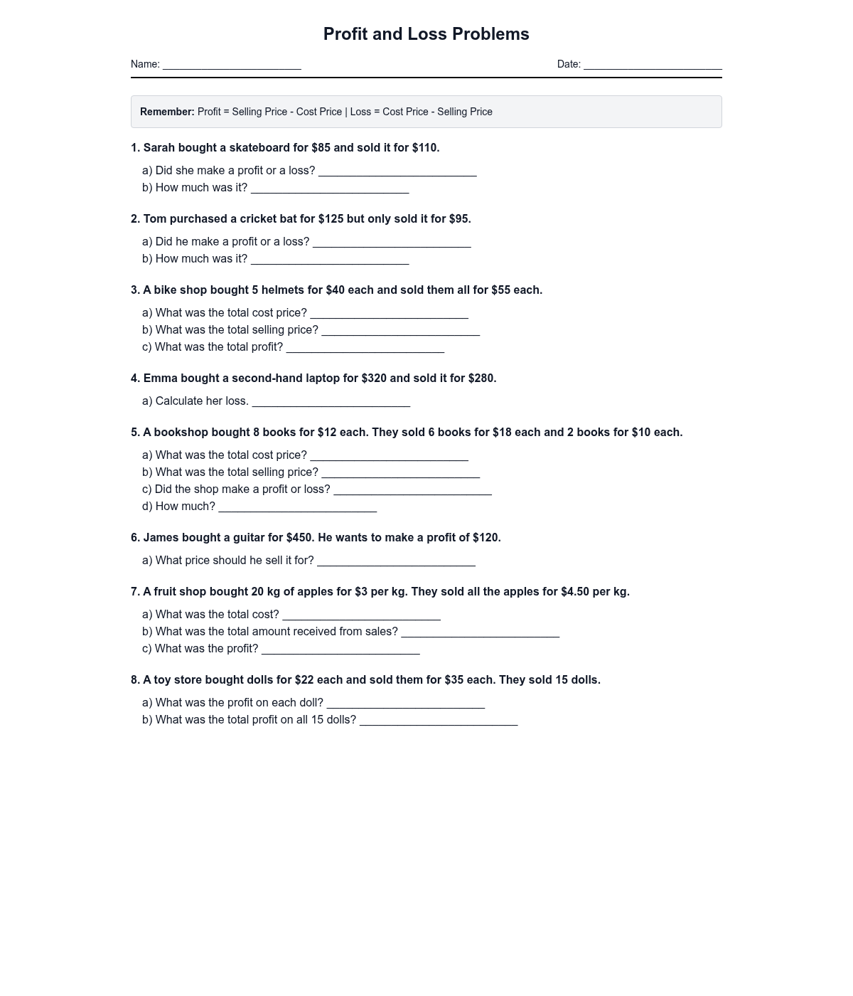 Profit and Loss Problems